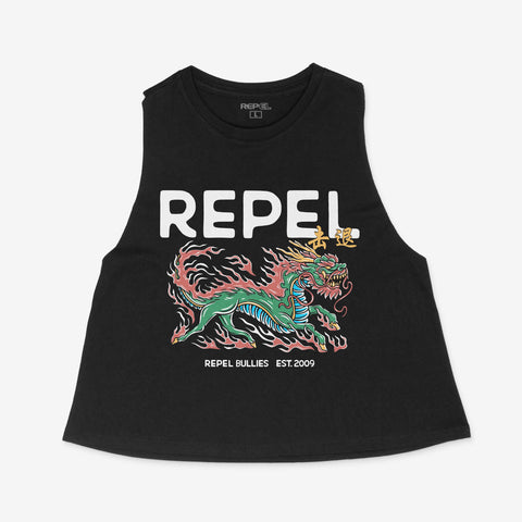 Dragon Guardian - Crop Racerback Tank - Black